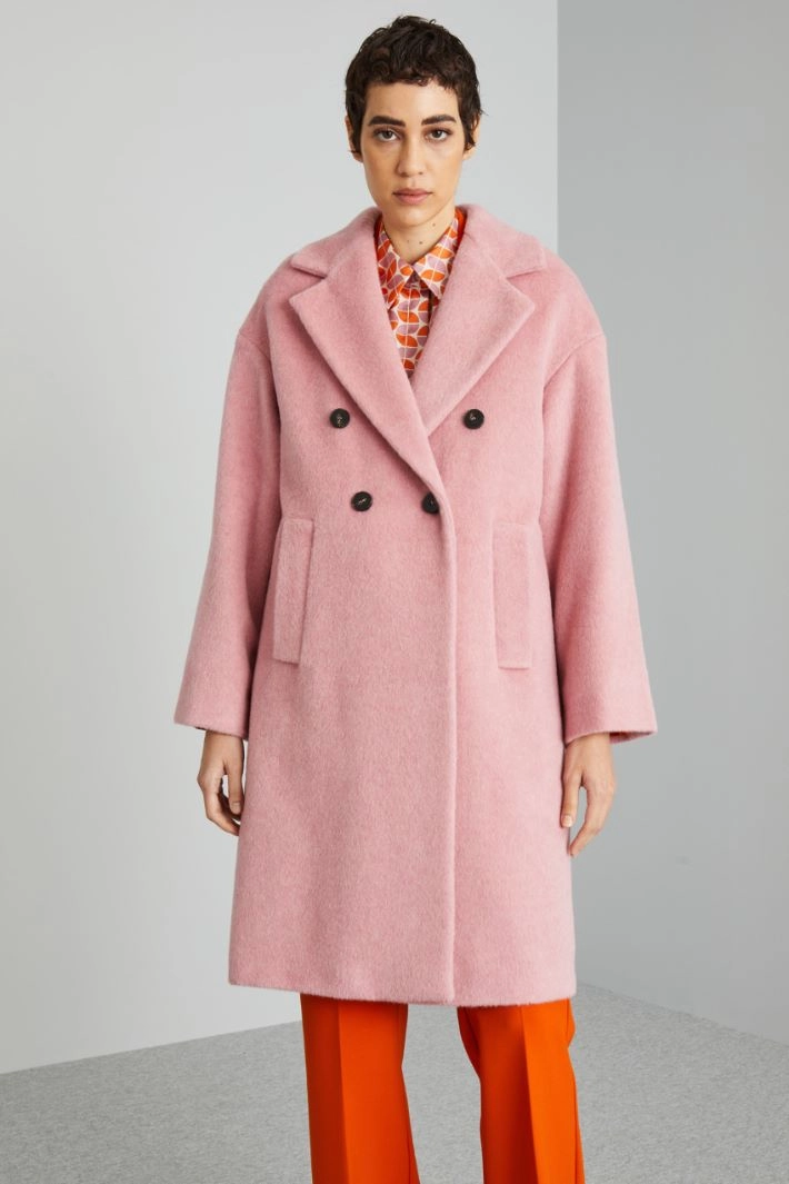 Double-breasted beaver coat - PASTEL PINK