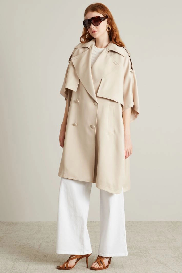 Double-breasted satin cape - LIGHT BEIGE