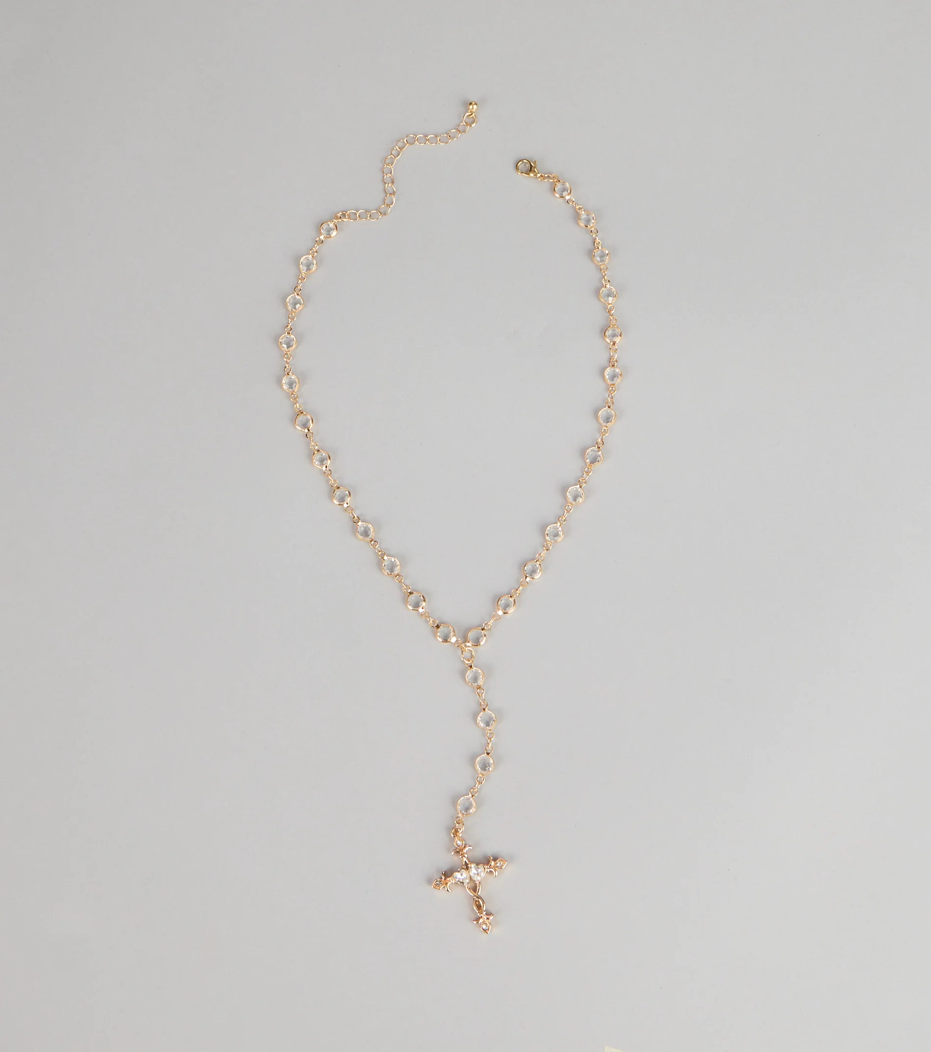 Soft Glow Rhinestone Cross Lariat Necklace