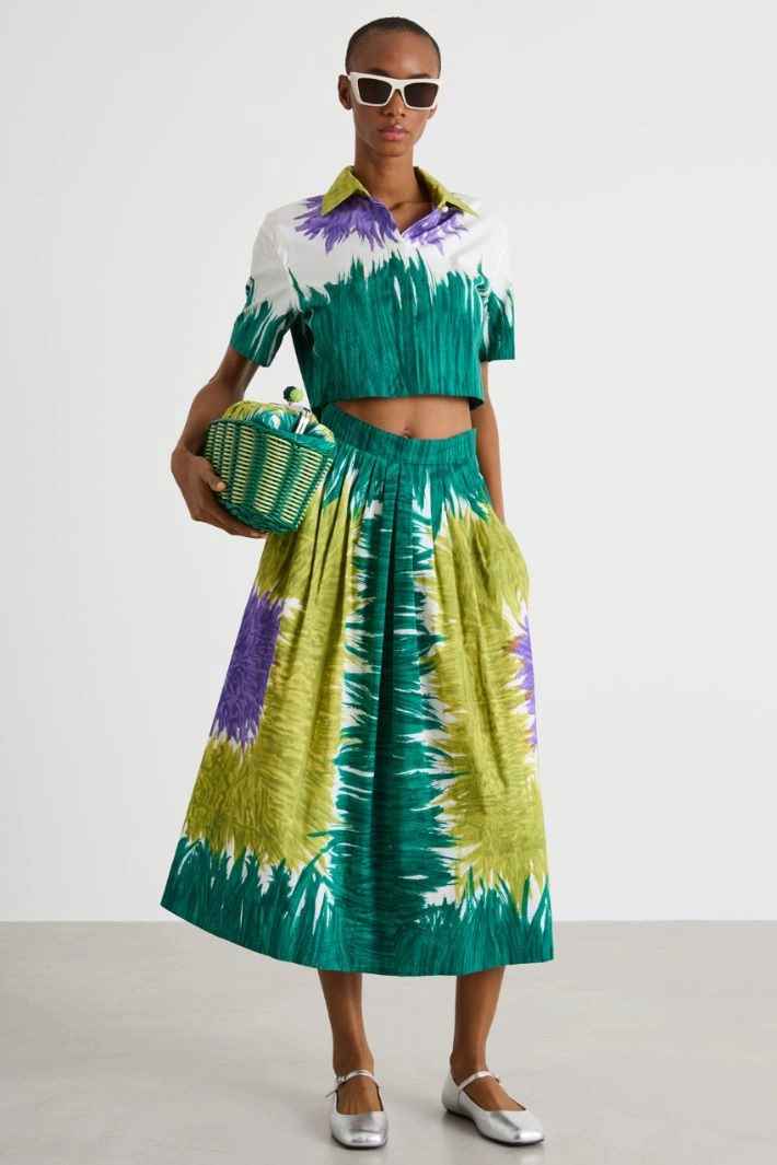 Printed poplin skirt - GREEN