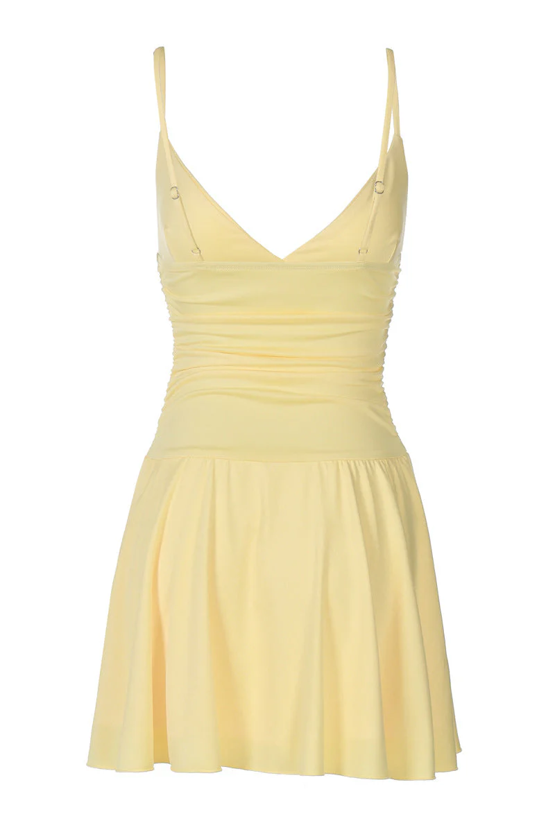Yellow Straps V Neck A-line Short Dress