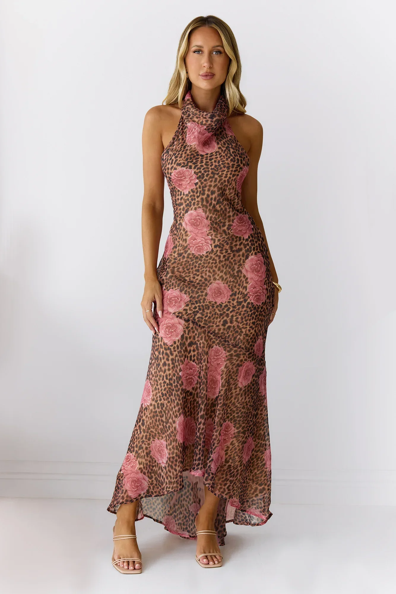 Savanna Rose Halter Maxi Dress Leopard
