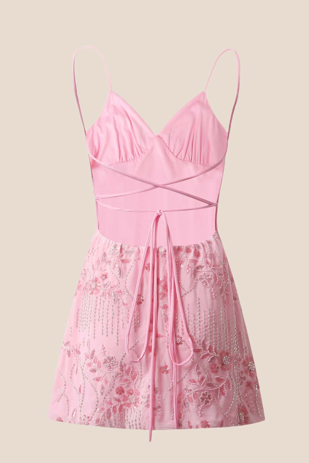 Pink Beaded Straps Fitted Mini Dress