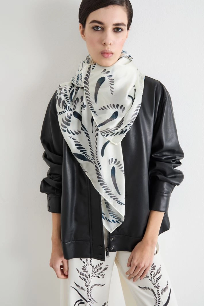 Floral-print stole - WHITE BLACK