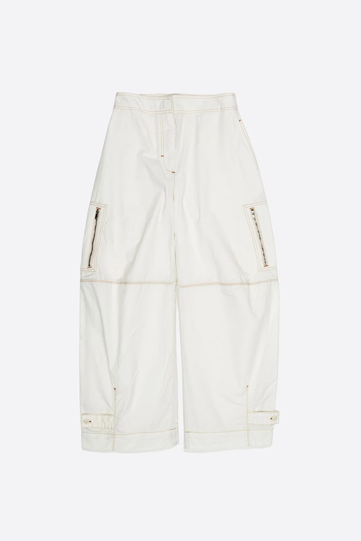 Adjustable barrel leg trousers, off-white washed cotton
