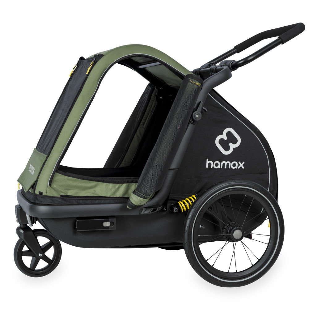 Hamax Pluto Medium Bike Trailer for Dogs - Incl. Drawbar and Stroller Wheel - Green/Black