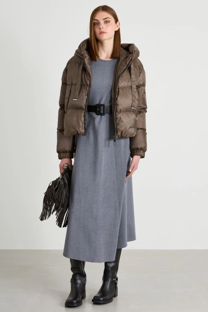 Quilted down jacket with hood - KHAKI GREEN