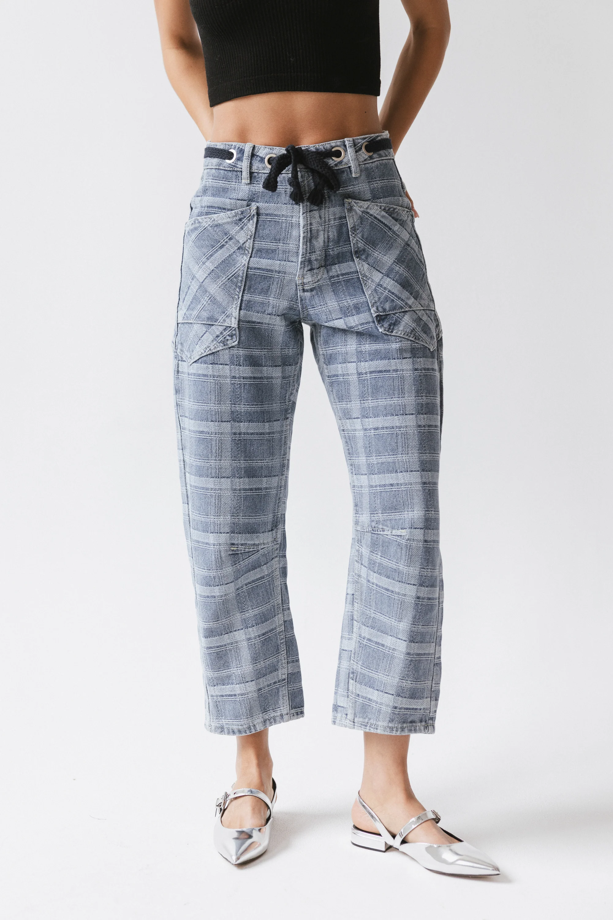 Judy Plaid Barrel Jeans