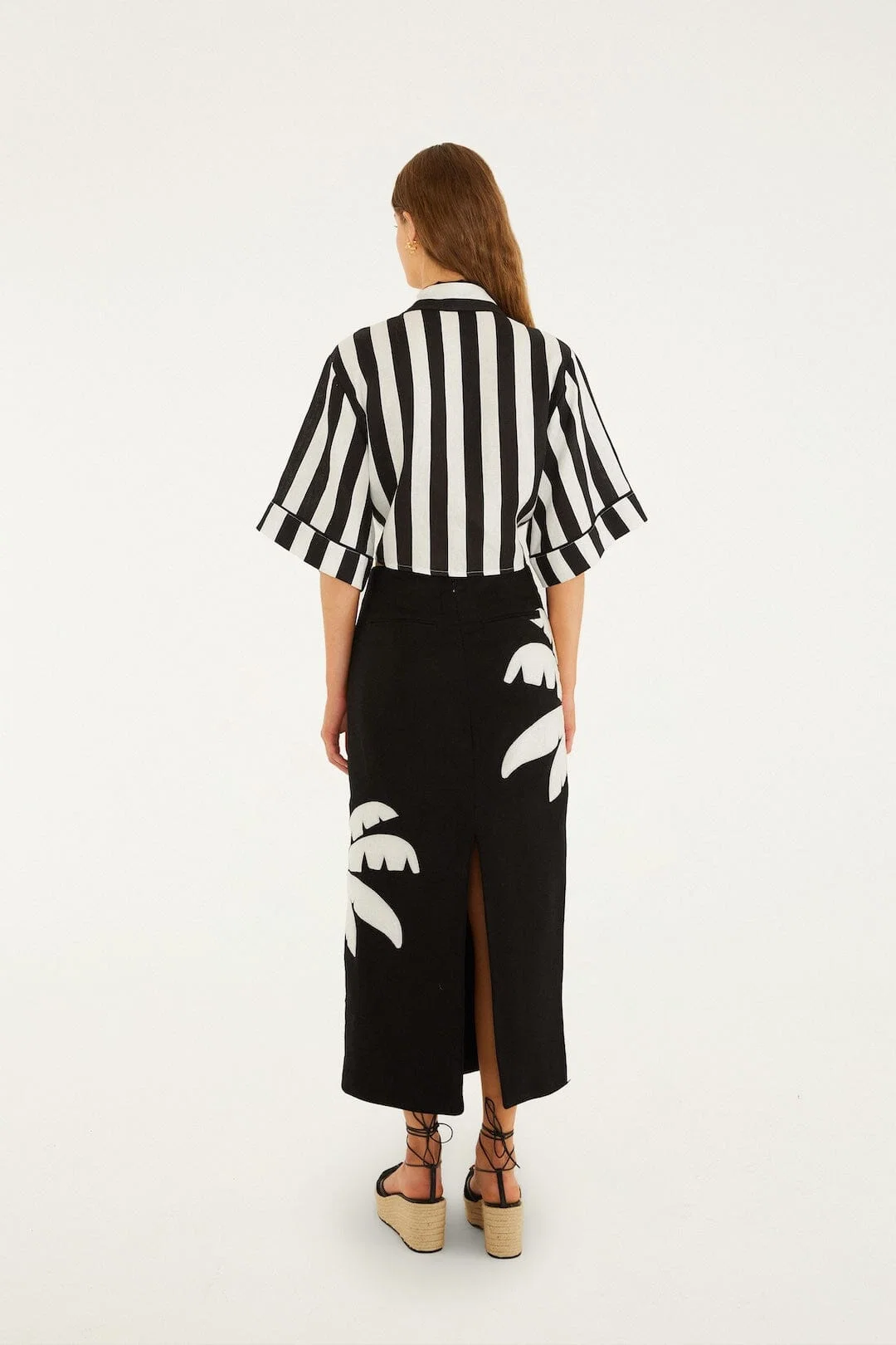 Black Embroidered Palm Tree Maxi Skirt