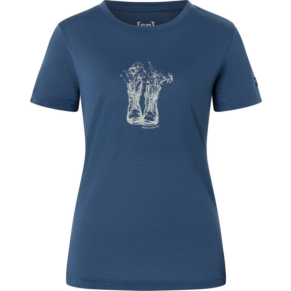 SUPER.NATURAL Flower Boots Tee Women - Ocean Blue/Feather Grey