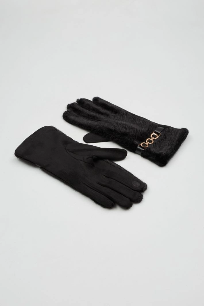 Faux fur gloves - BLACK