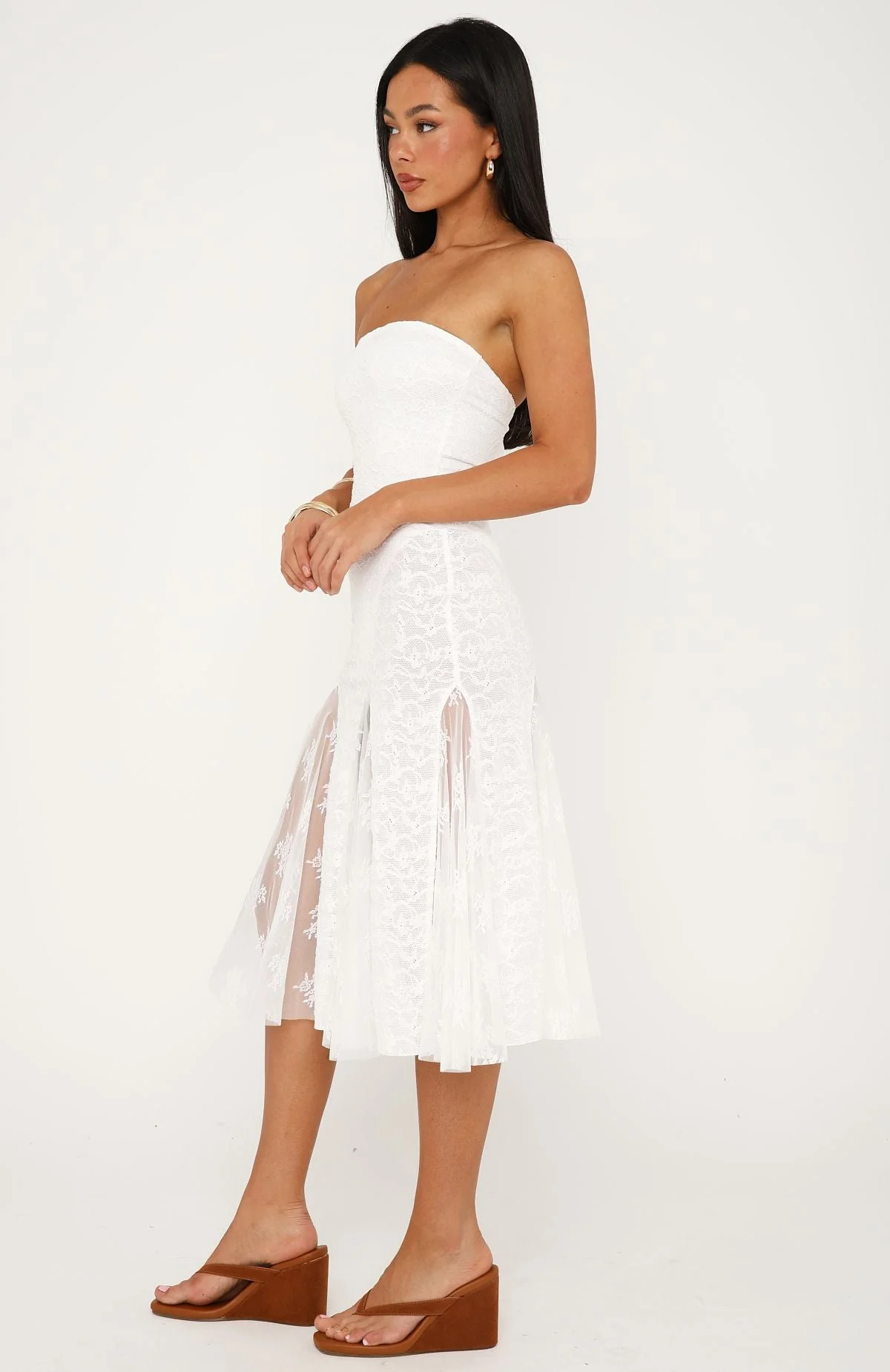 Delicate Habit Strapless Midi Dress White