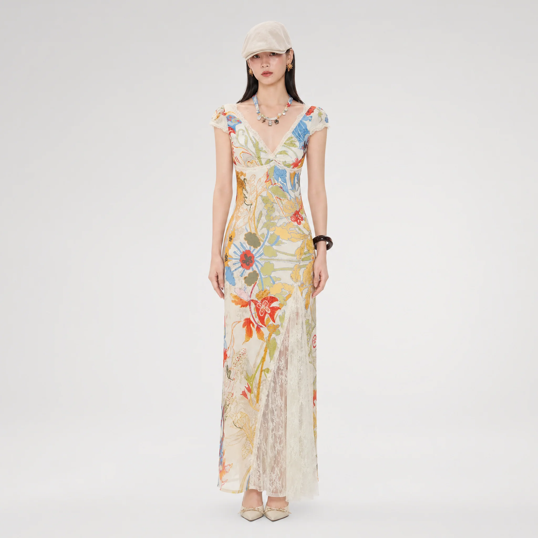 Gold Embroidered Lace Tea Dress