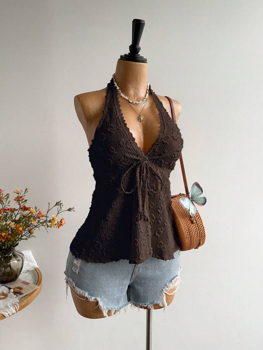 Rusttydustty Women's Backless Casual Vacation Bohemian Style Beach Outfit, Hawaiian Music Festival Tropical Holiday Halter Top Summer