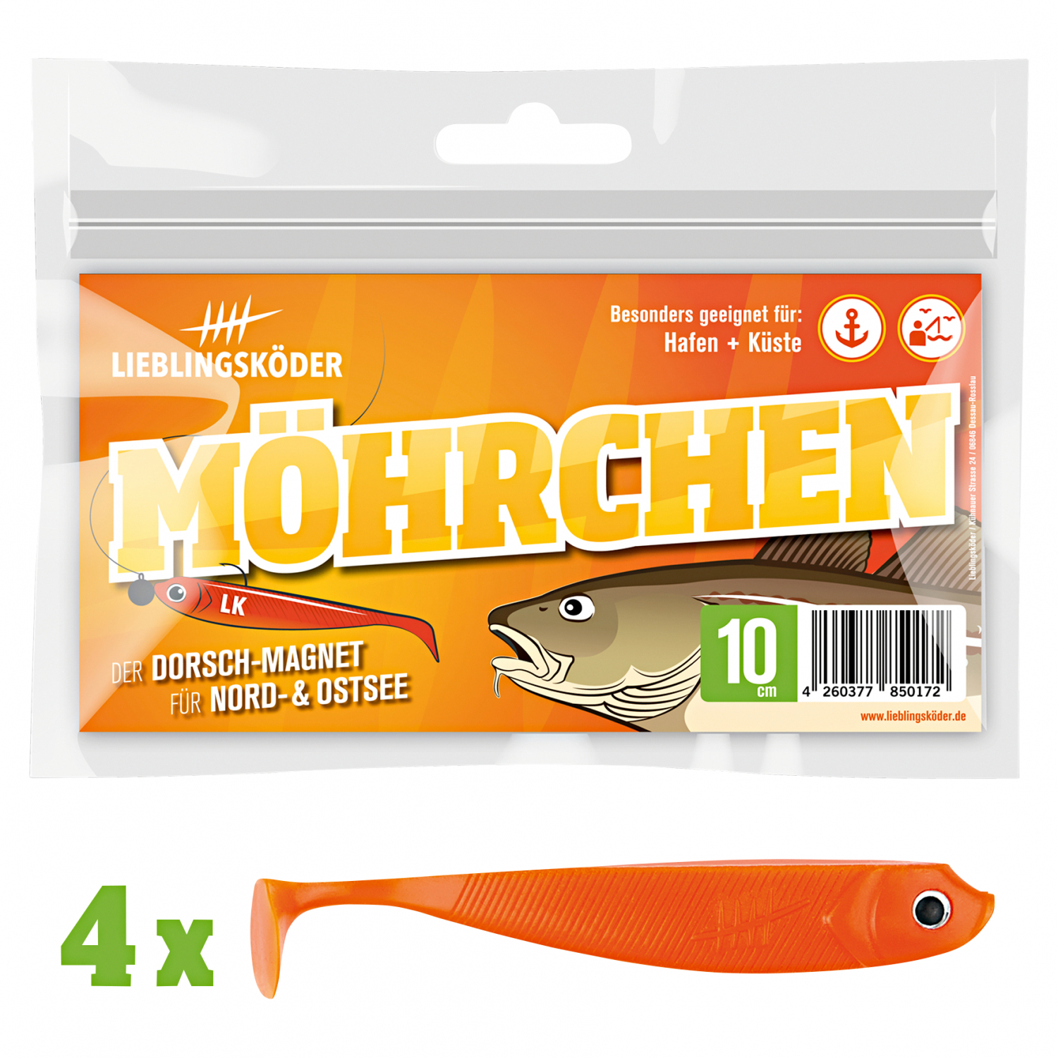 Lieblingsköder Shad Zander Bait (10 cm, Möhrchen)