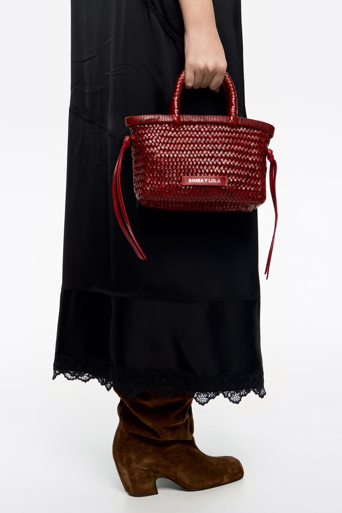 Dark red plaited leather mini bag
