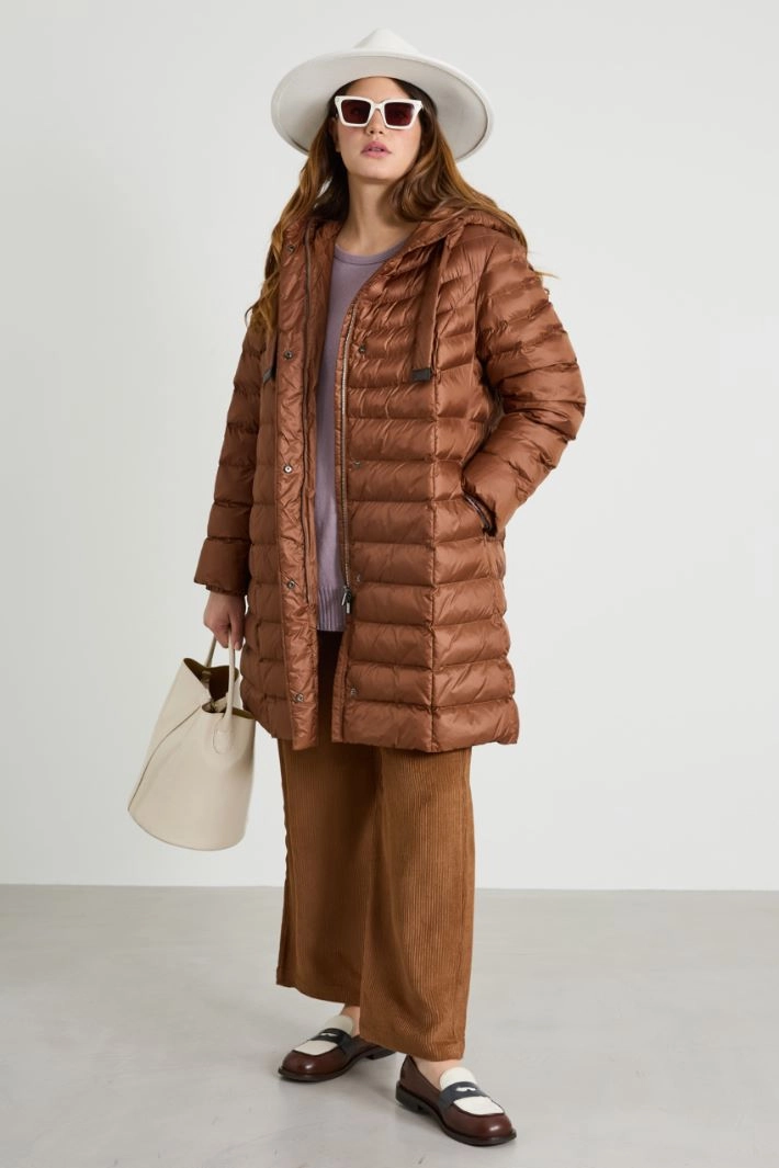 Long hooded padded coat - TOBACO