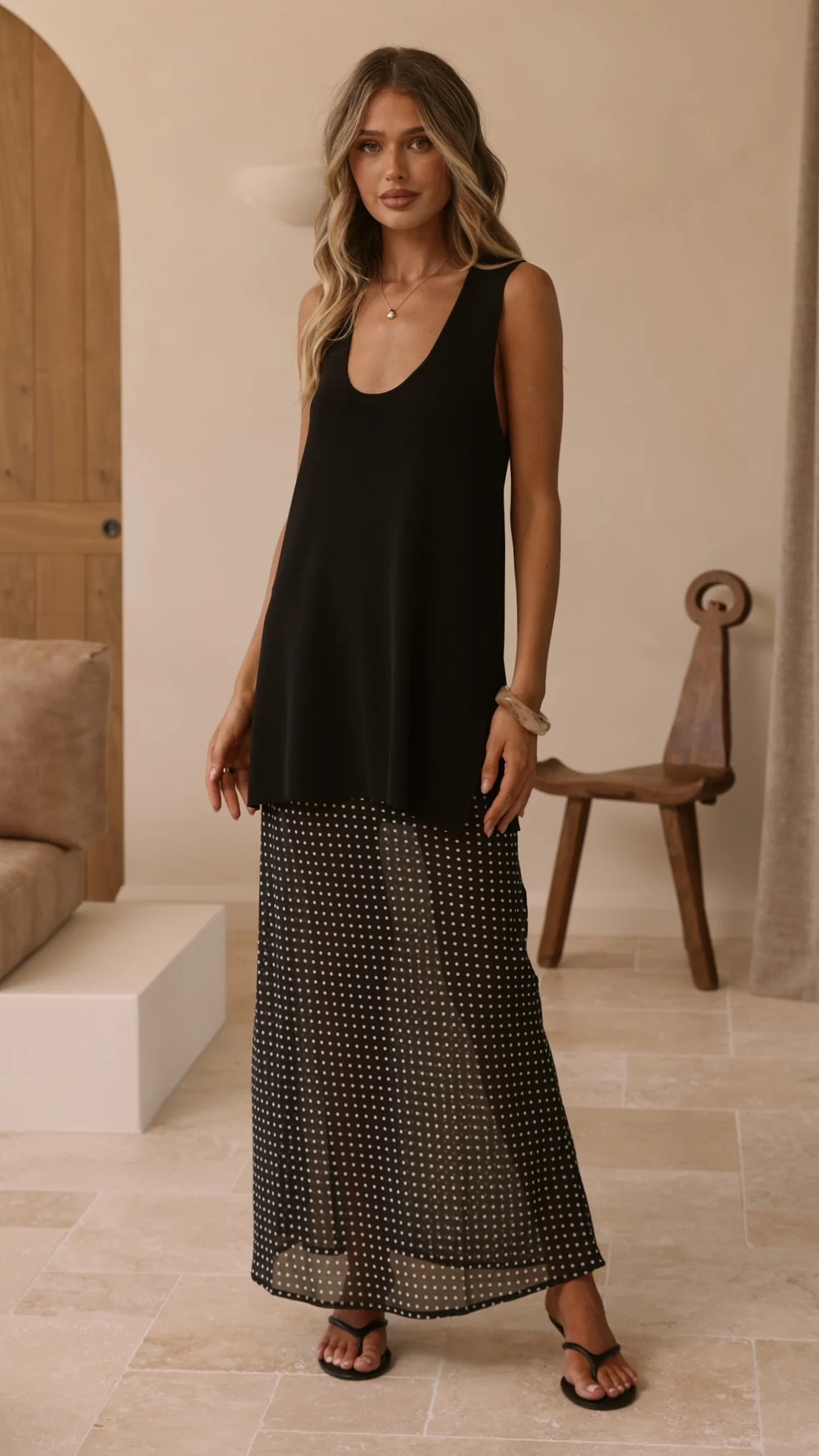 Onella Sheer Maxi Skirt - Black/White Spot