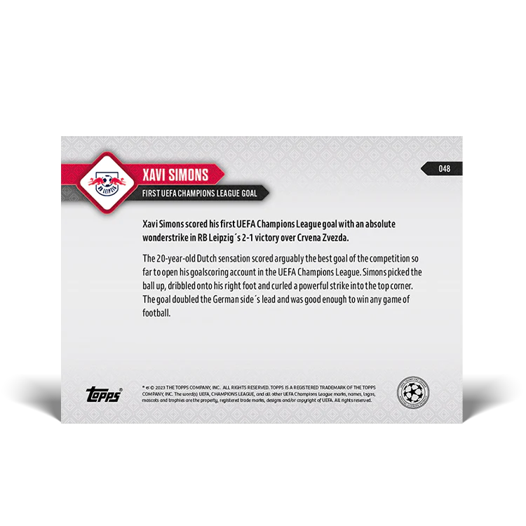 Topps UK - Xavi Simons - First UEFA Champions League goal - UCL TOPPS NOW® Card #48