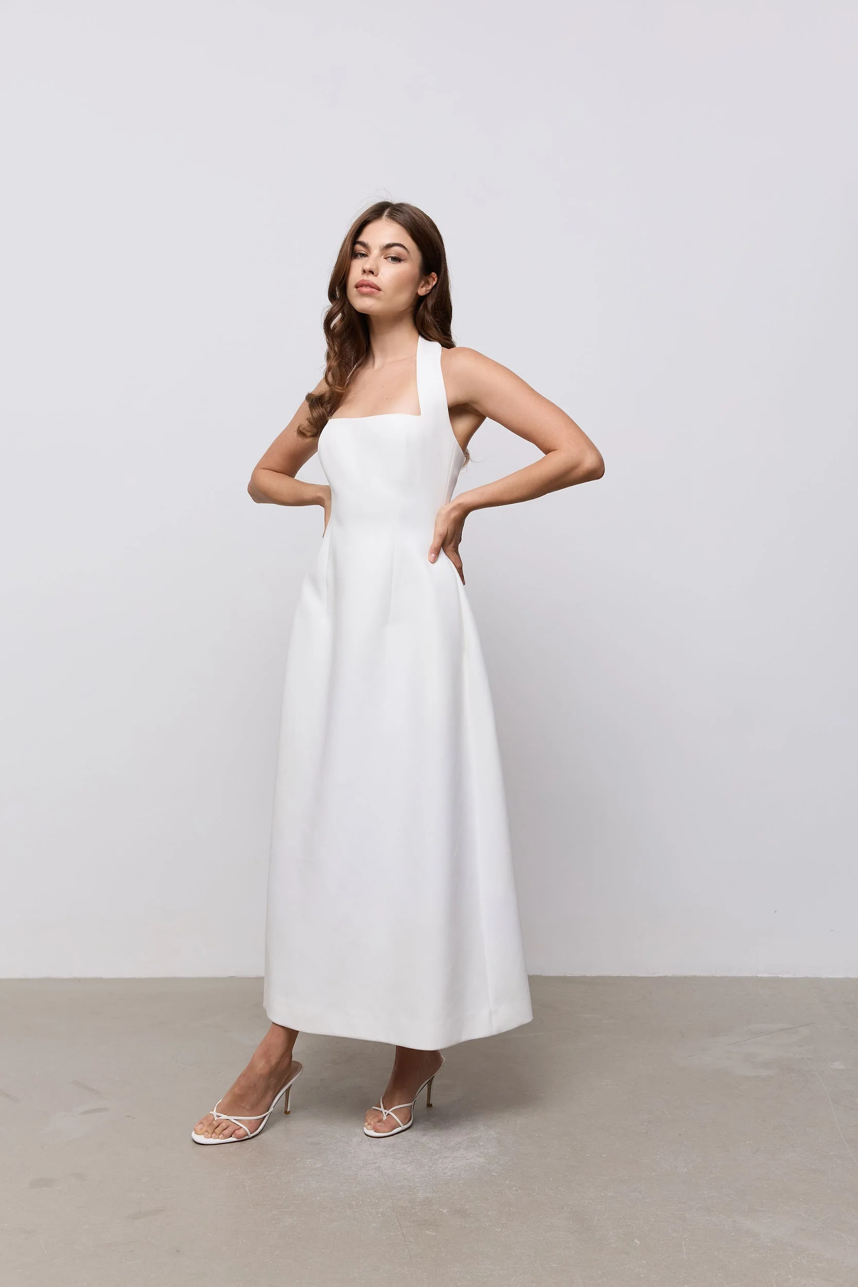 Cotton Mix Halter Midi Dress