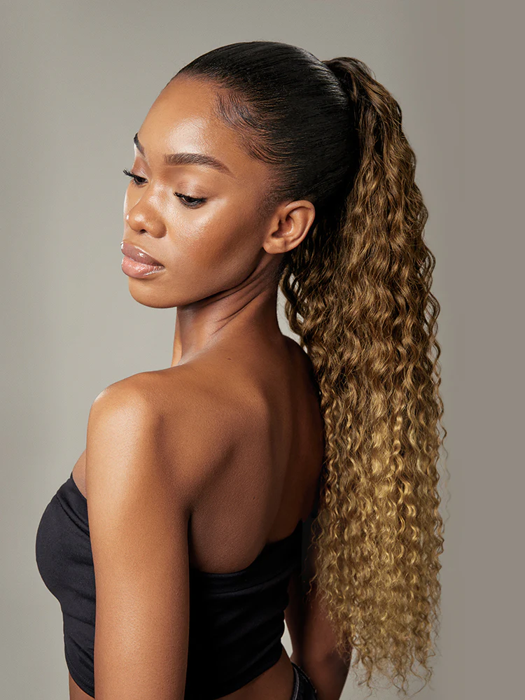 Frodio Ponypop 3 Tone Ombre Full Water Wave Drawstring Ponytail Human Hair- Gloria