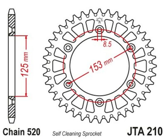 JT. Ultra-light, mud-shedding aluminum Sprocket 210 - 520Ref: Jtc00506A / 1096566011