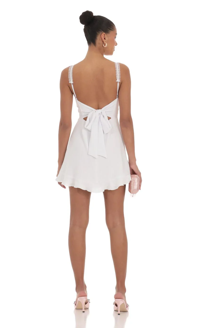 Lace Strap Open Back Dress in White
