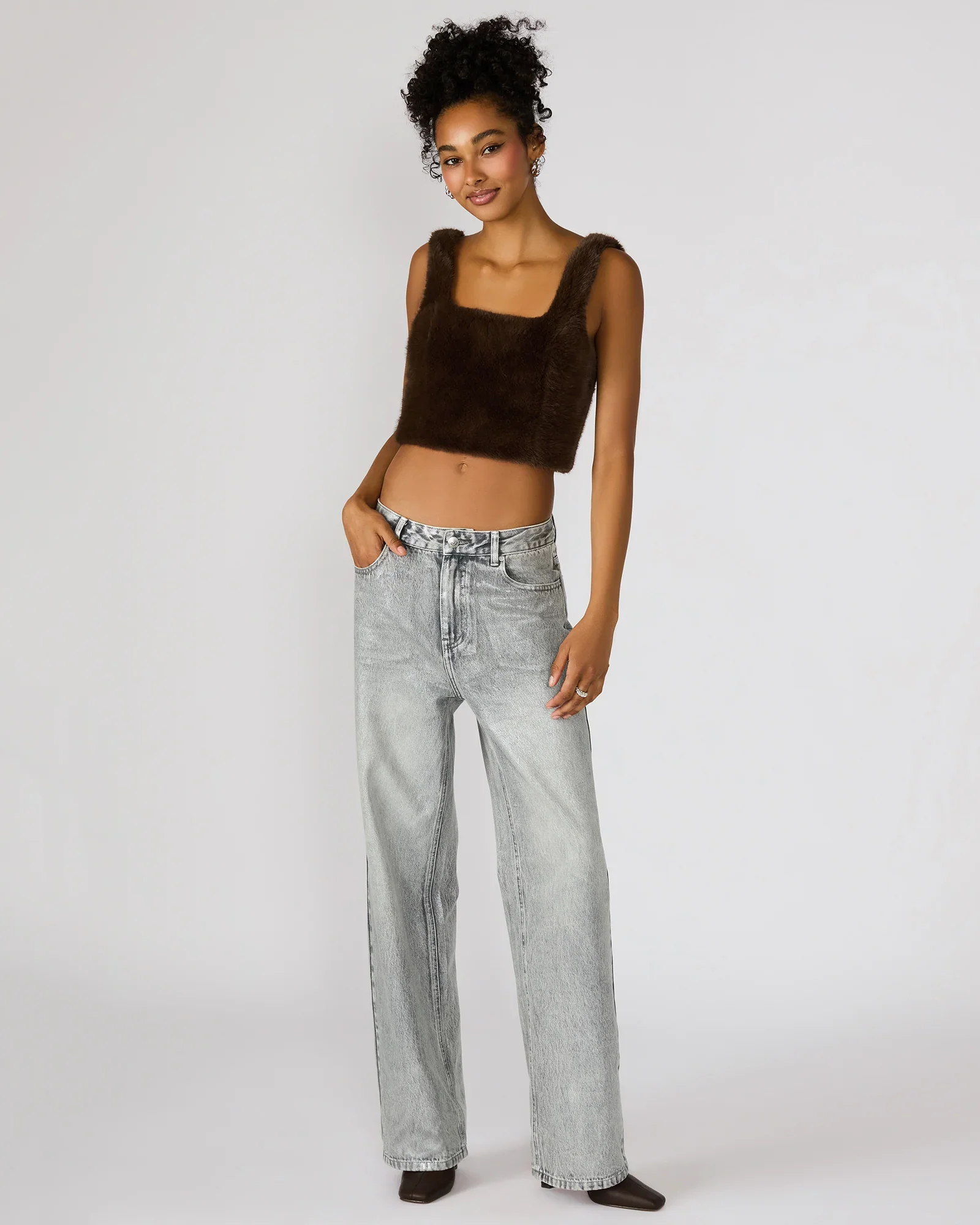 Hannia Faux Fur Top Dark Espresso