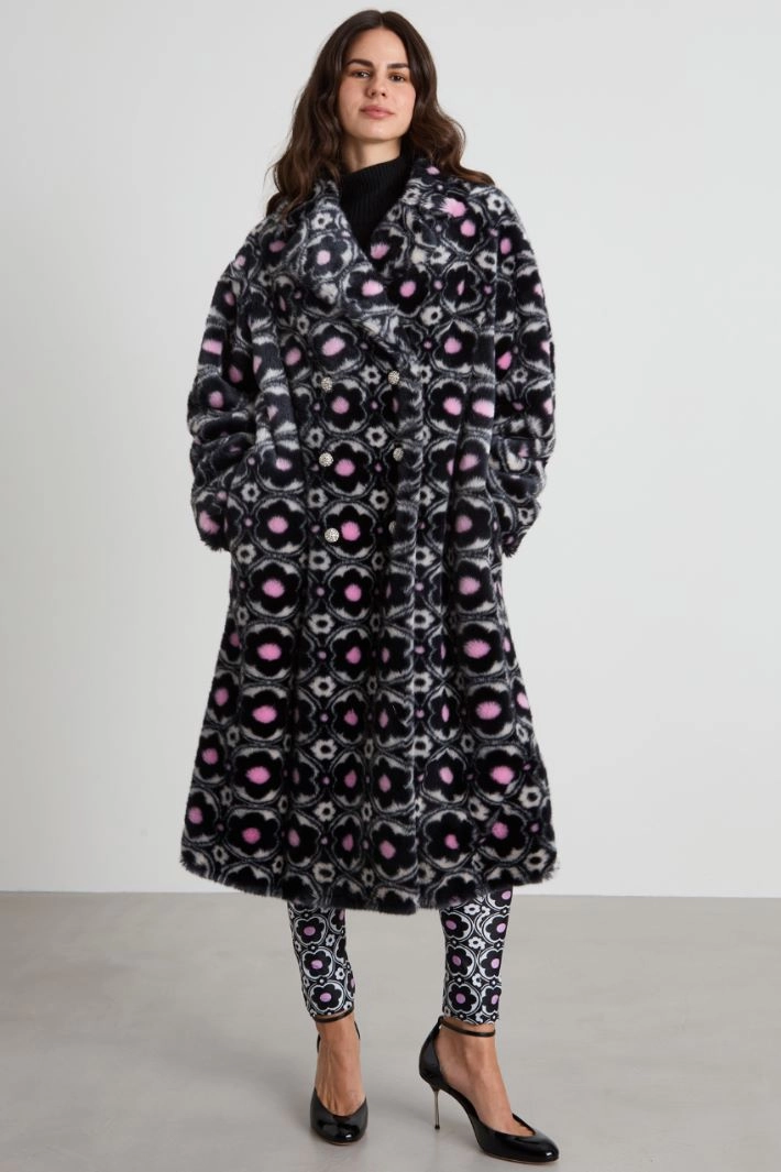 Oversized patterned coat - WHITE BLACK