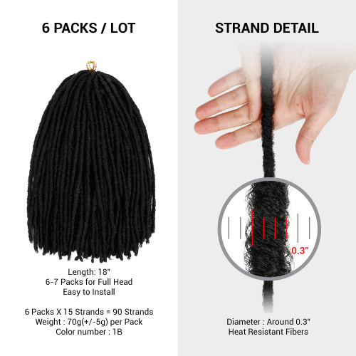 Authentic Synthetic Hair Crochet Braid U Loc Dreadloc Straight 18