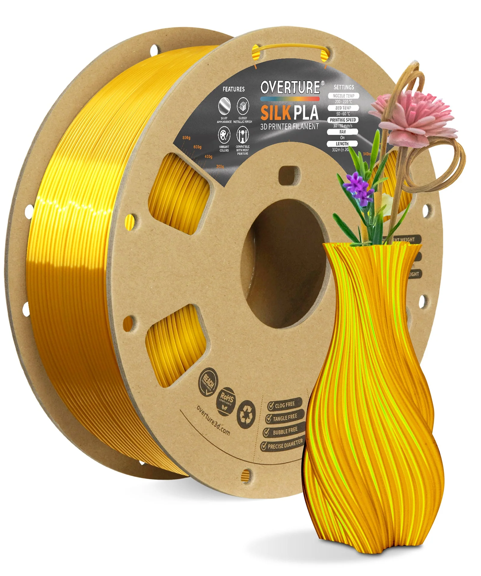 Overture Silk PLA 3D Printer Filament 1.75mm