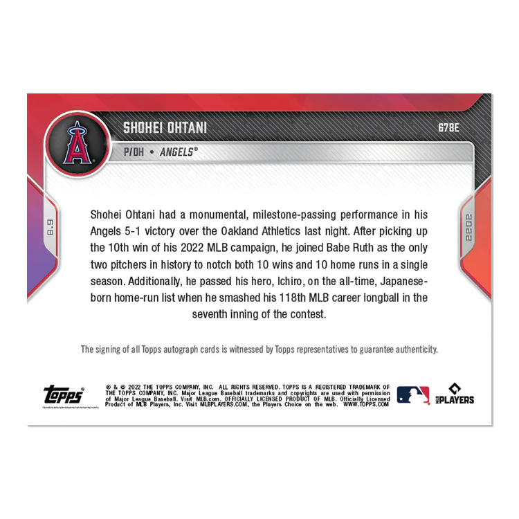 On-Card Autoc # to 5 - Shohei Ohtani - 2022 MLB TOPPS NOW® Card 678E