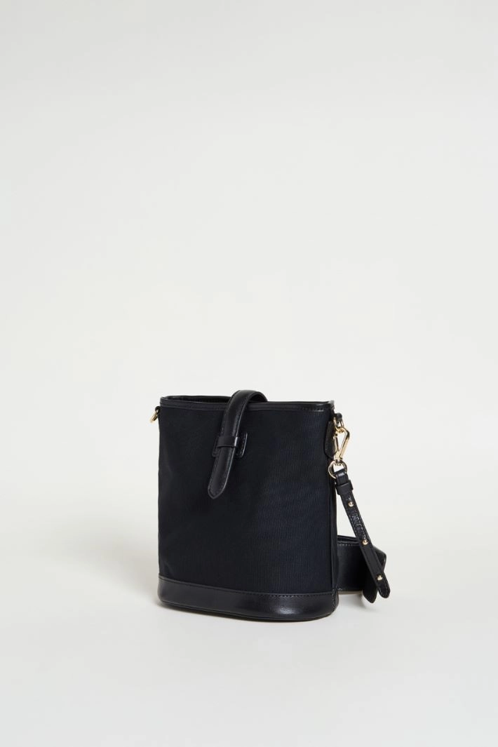 Mini canvas and leather bucket bag - BLACK