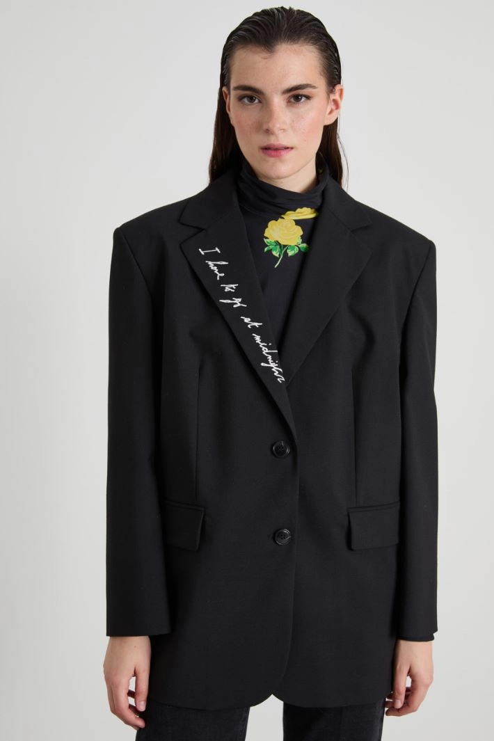 Blazer with embroidered lapels - BLACK