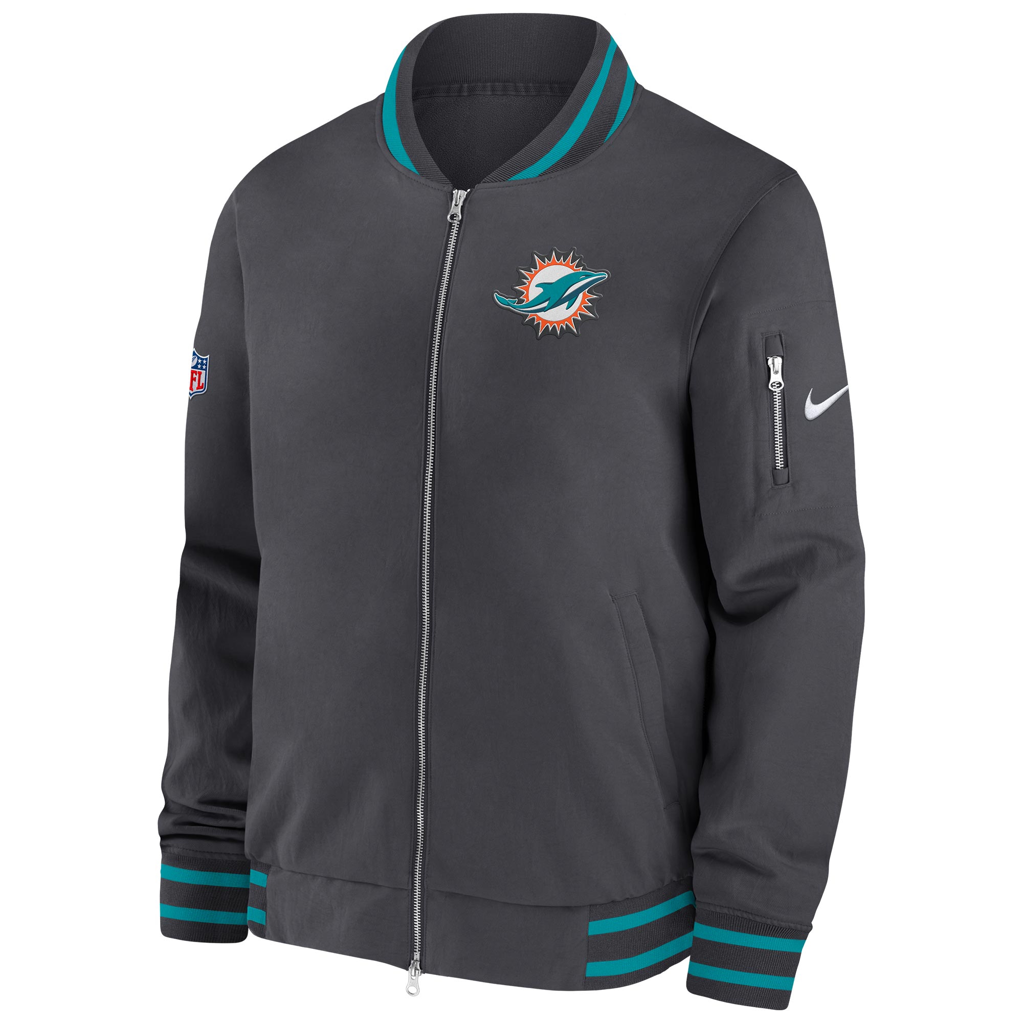 Miami Dolphins NFL Sideline Nike Coach Bomber Jacket