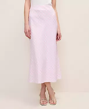 Gingham Linen Blend Midi Slip Skirt