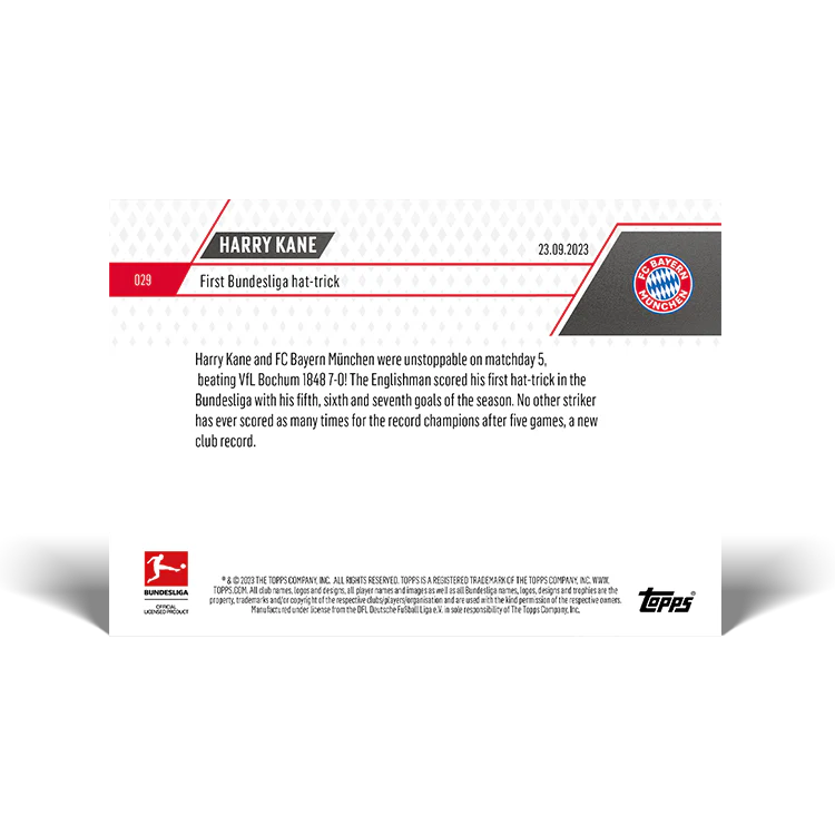 Topps UK - Harry Kane - First Bundesliga hat-trick - Bundesliga TOPPS NOW® Card #29
