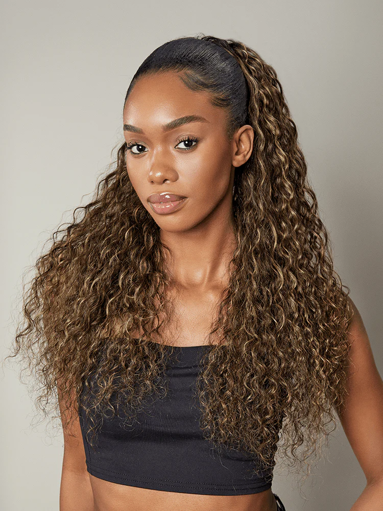 Frodio Ponypop Honey Blonde Highlight Water Wave Drawstring Ponytail Human Hair - Giselle