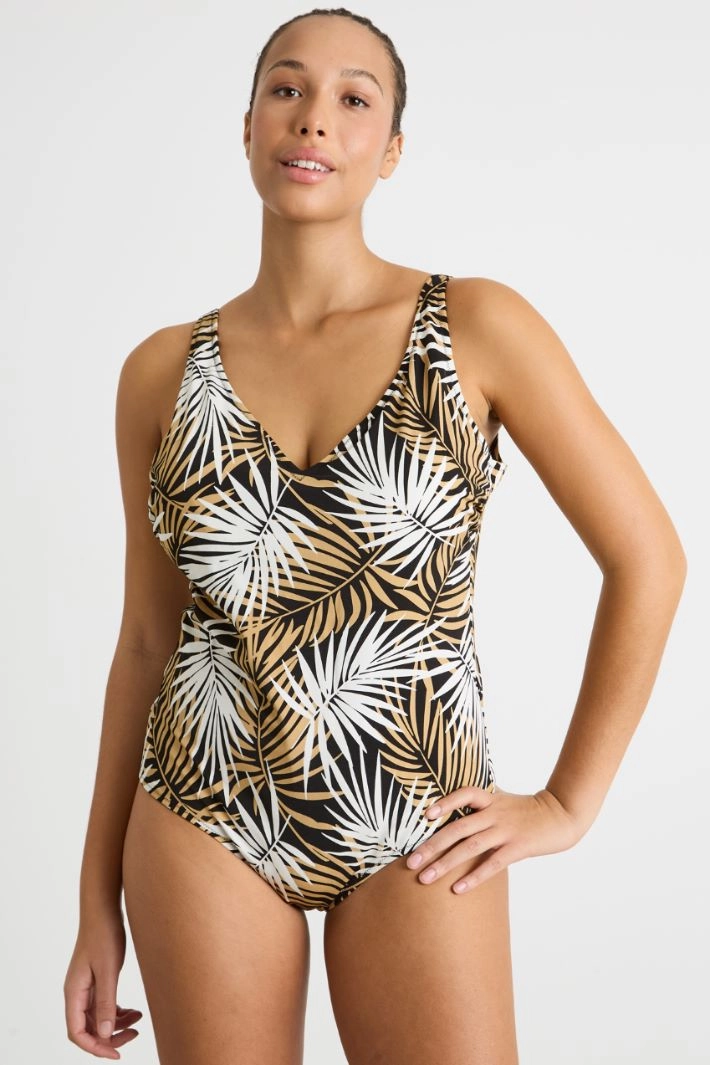 Printed one-piece swimsuit - BLACK YELLOW BLANCO