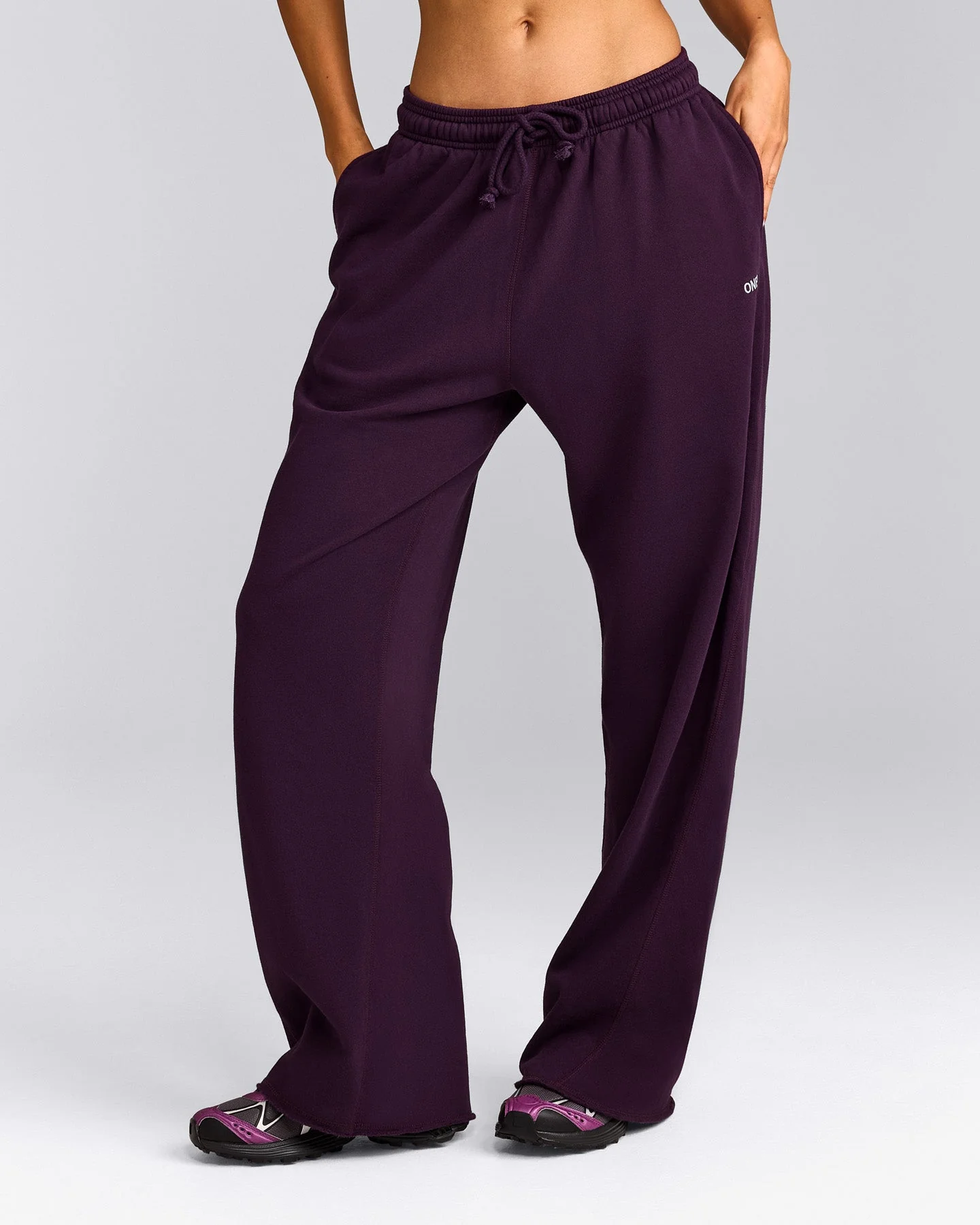 Cotton Vintage Lounge Wide Leg Joggers | Washed Blackberry Purple