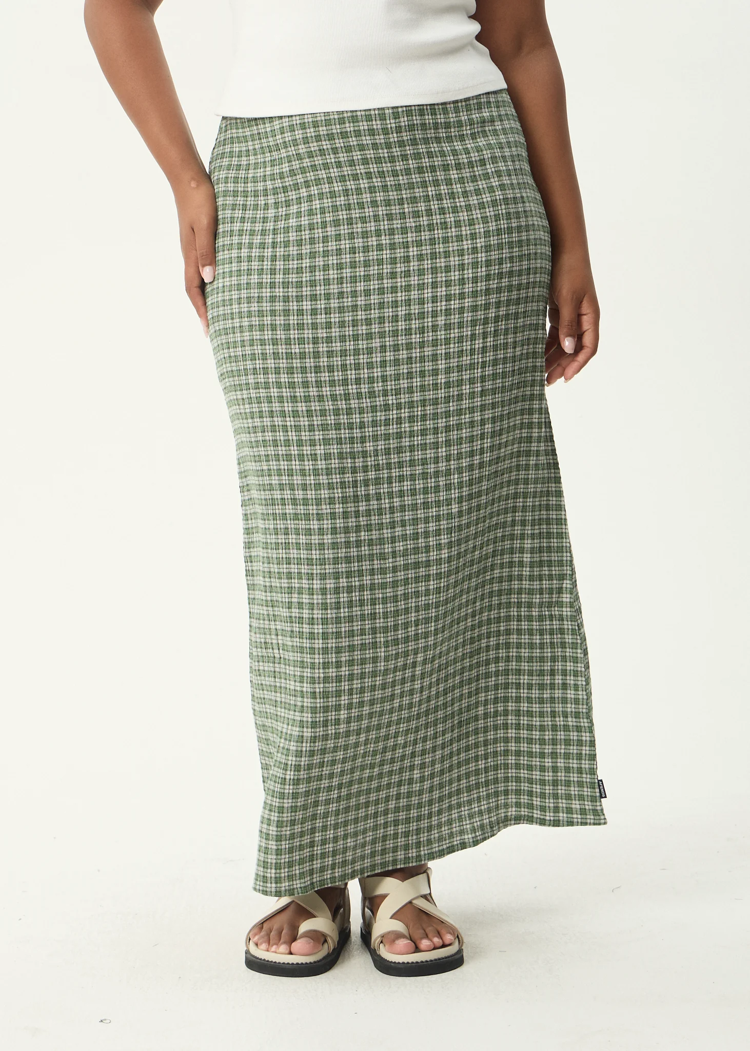 AFENDS Womens Lita - Seersucker Maxi Skirt - Base Deep Green Check