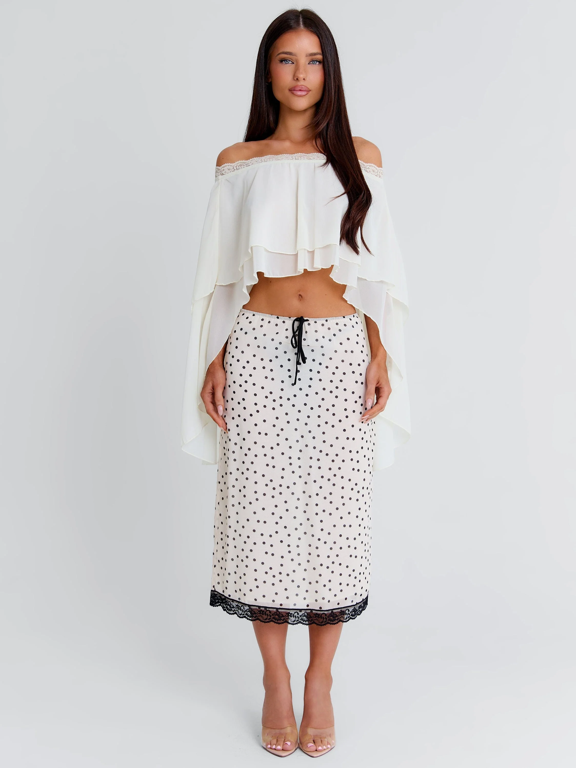 Elaina Midi Skirt Cream Polka Dot