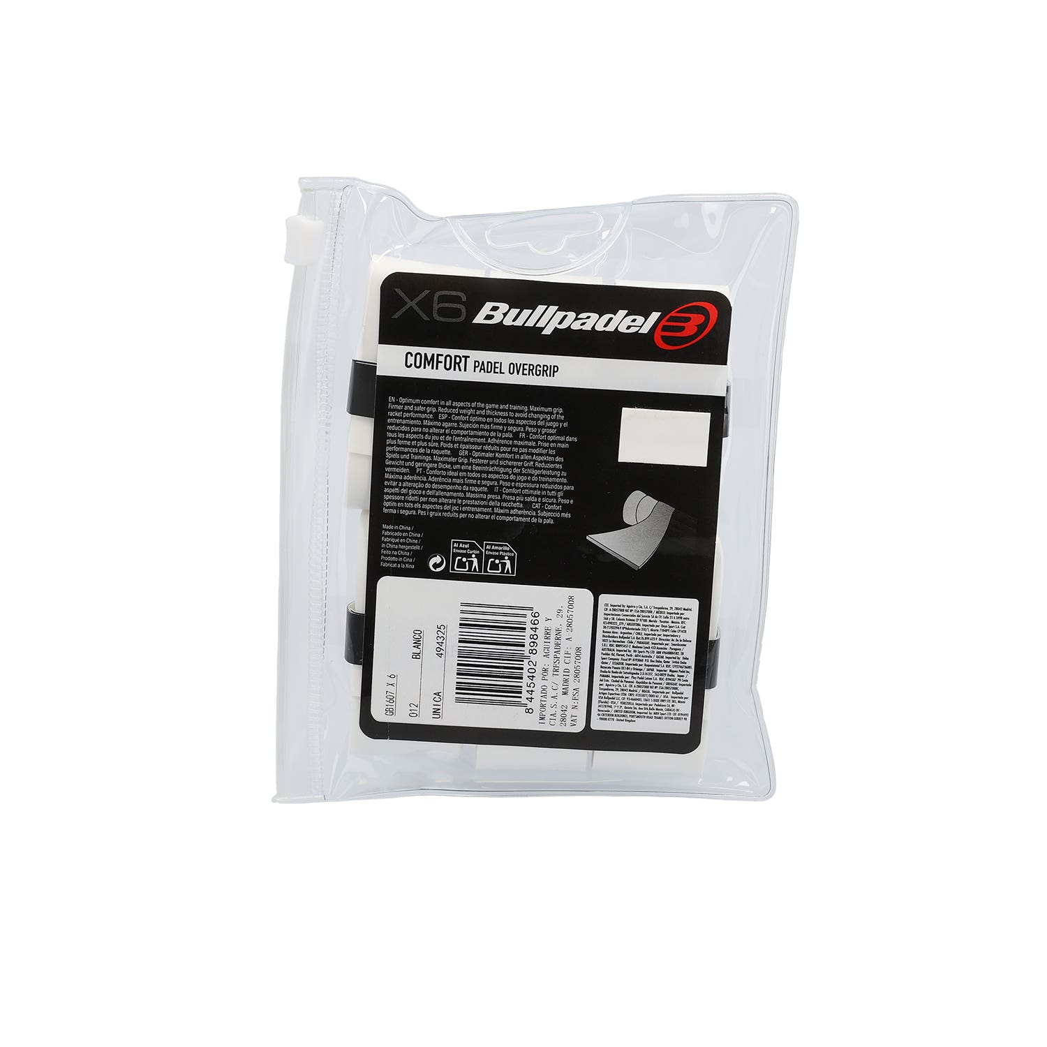 6 PCS BLISTER OVERGRIPS BULLPADEL COMFORT WHITE