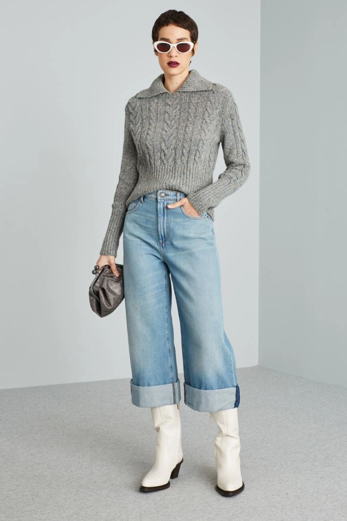 Cropped turn-up jeans - DENIM LIGHT BLUE