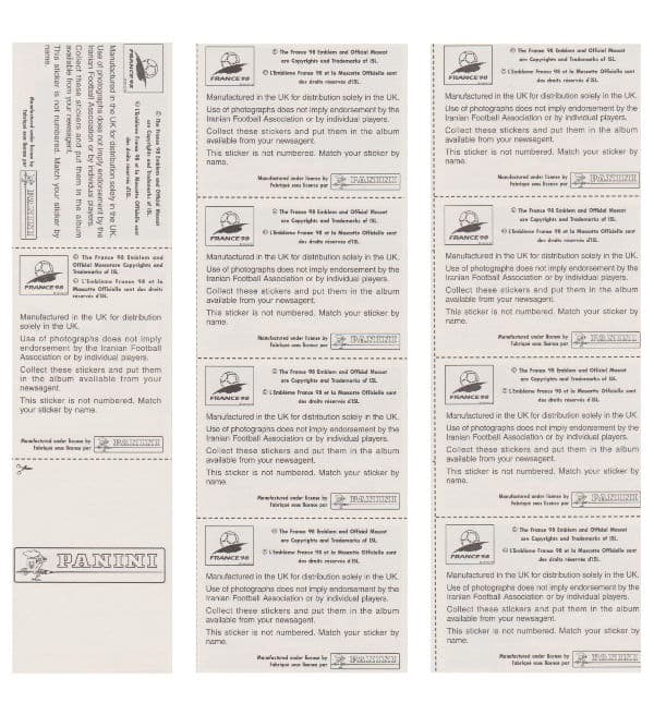 Panini World Cup France 98 - Iran Sheet Original UK