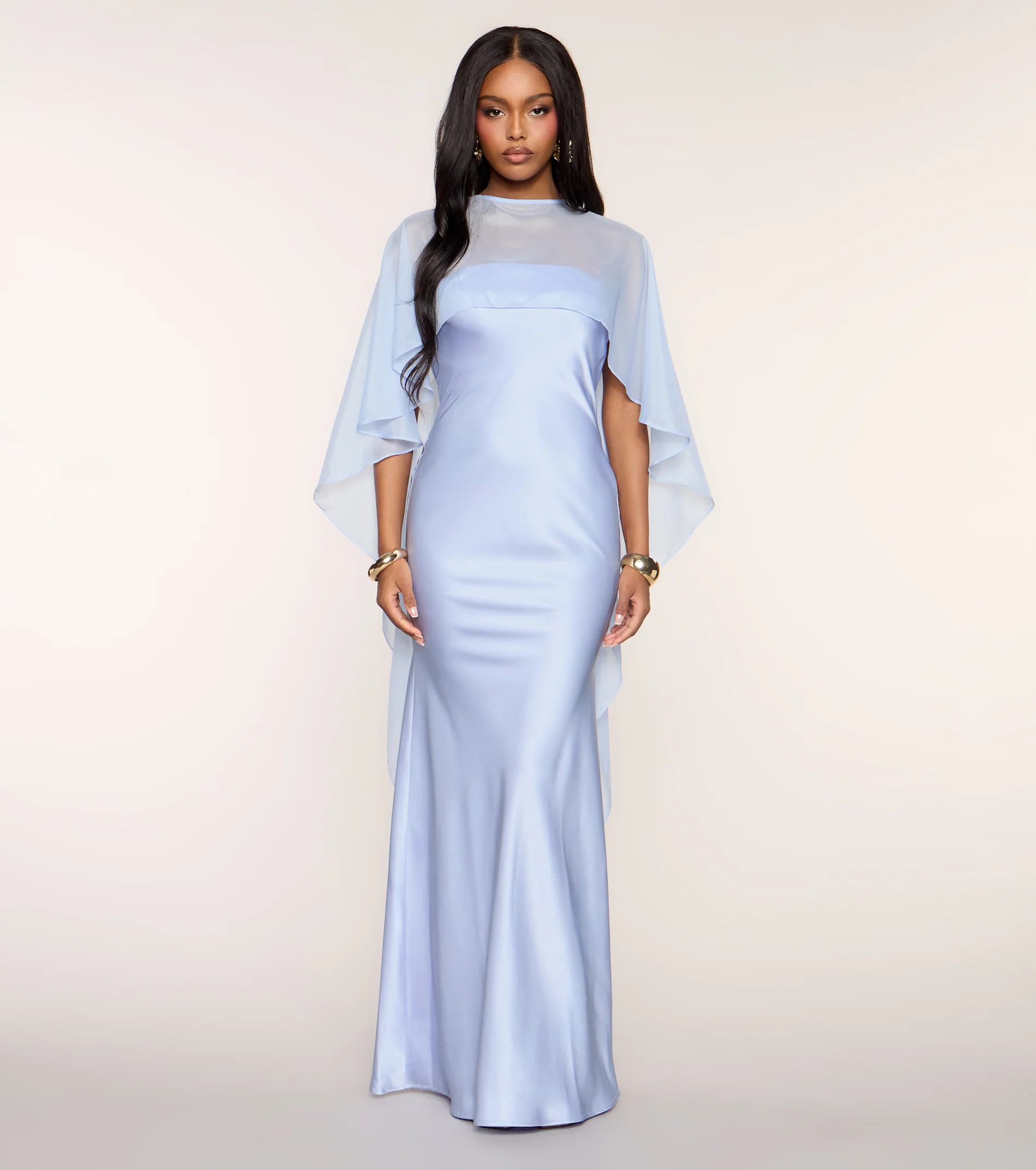 Felicity Satin Dress With Sheer Shawl