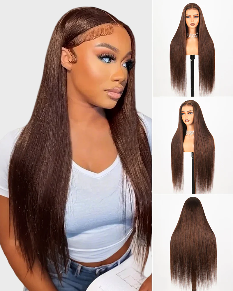 Ophirawig 13x4 Frontal Lace Chocolate Brown Straight Wig Pre-cut Lace Realistic Hairline