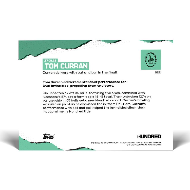 Curran delivers with bat and ball in the final! - THE HUNDRED TOPPS NOW® UK Card #22