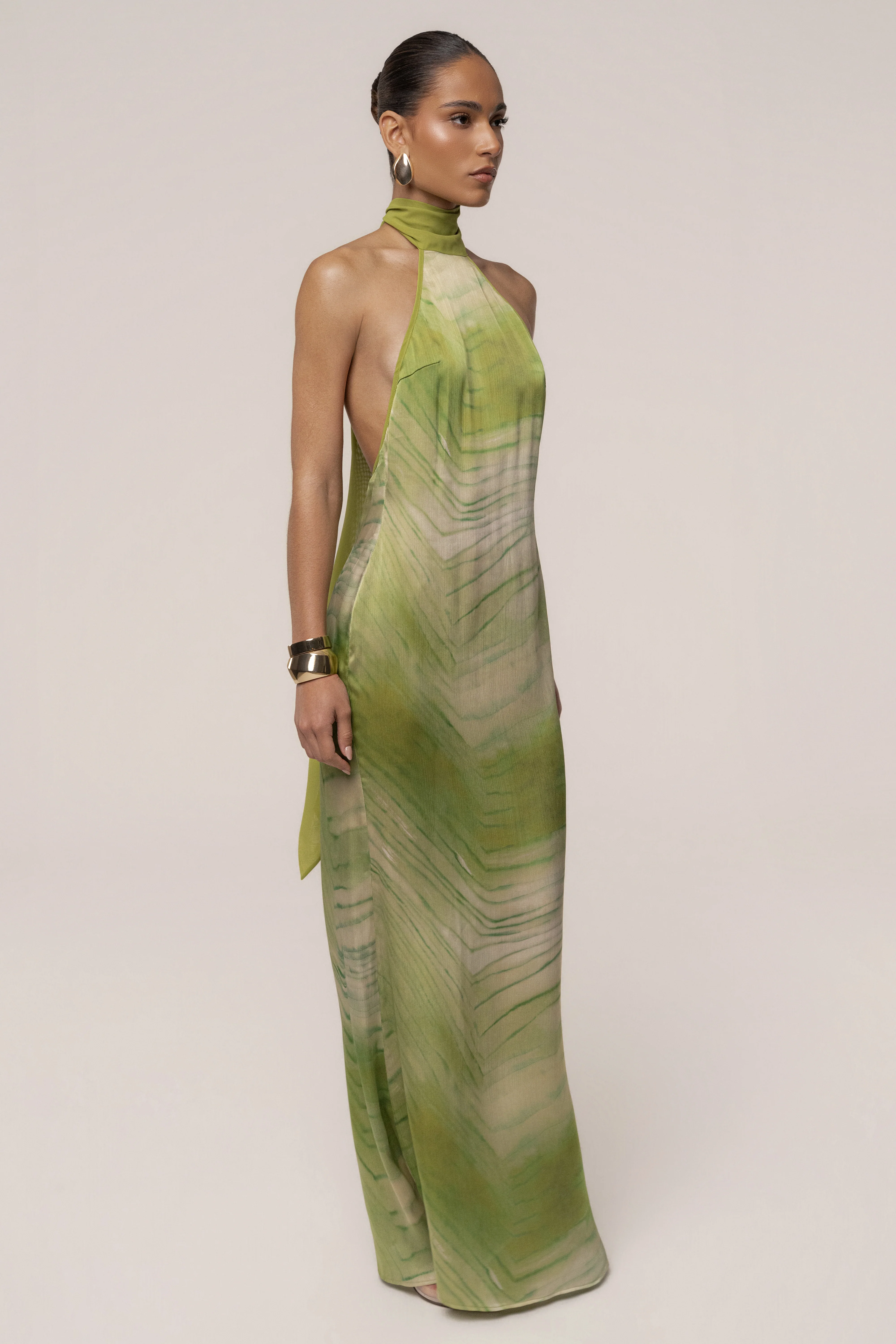 Green Sunset Waves Maxi Dress