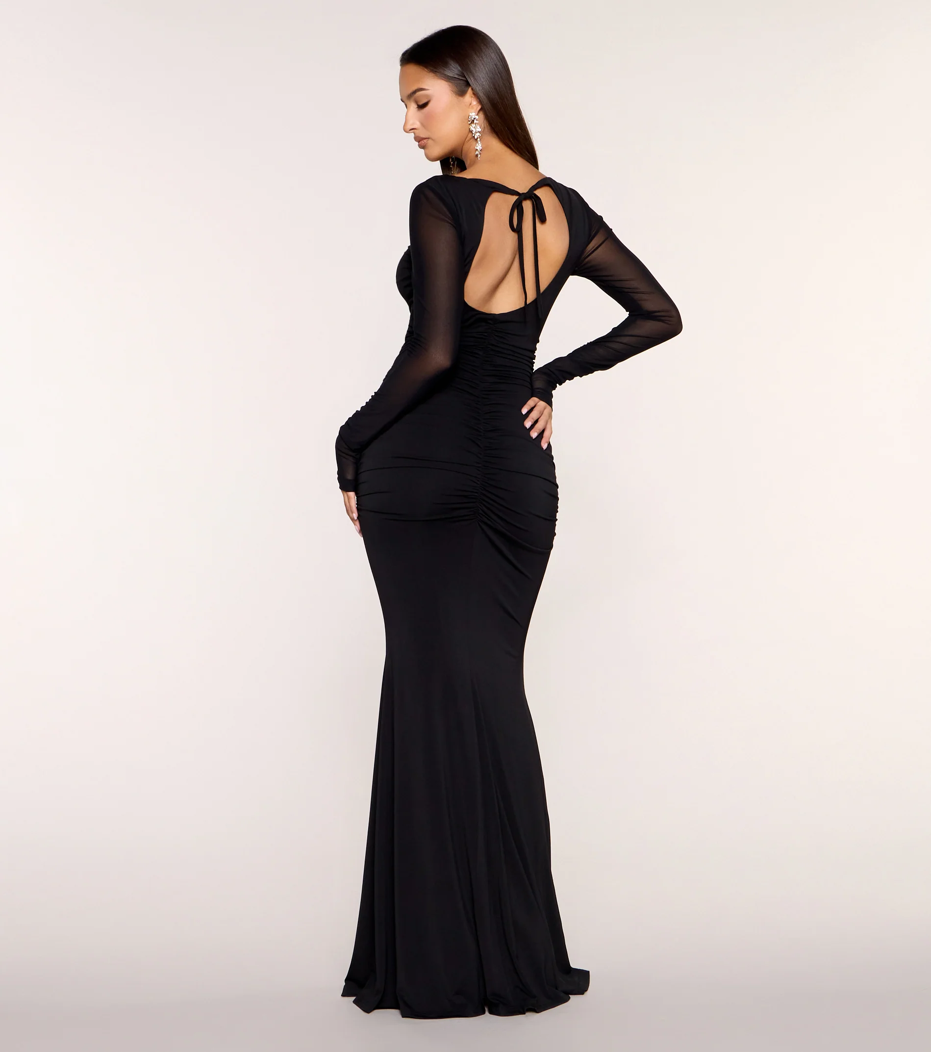 Tove Ruched Mesh Long Sleeve Mermaid Dress